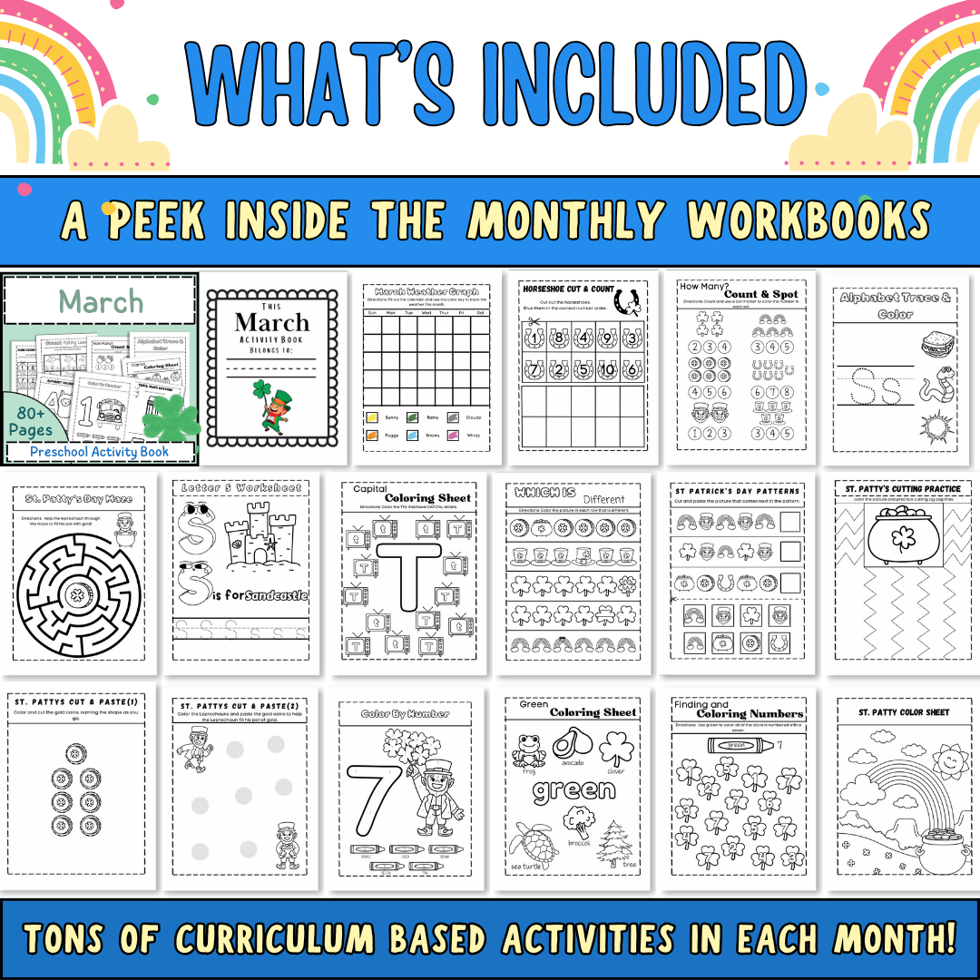 Biblical Preschool Curriculum, 2-5 year olds, 36 weeks of Worksheets & Activities, Math, Coloring, Alphabet, Bible Lessons