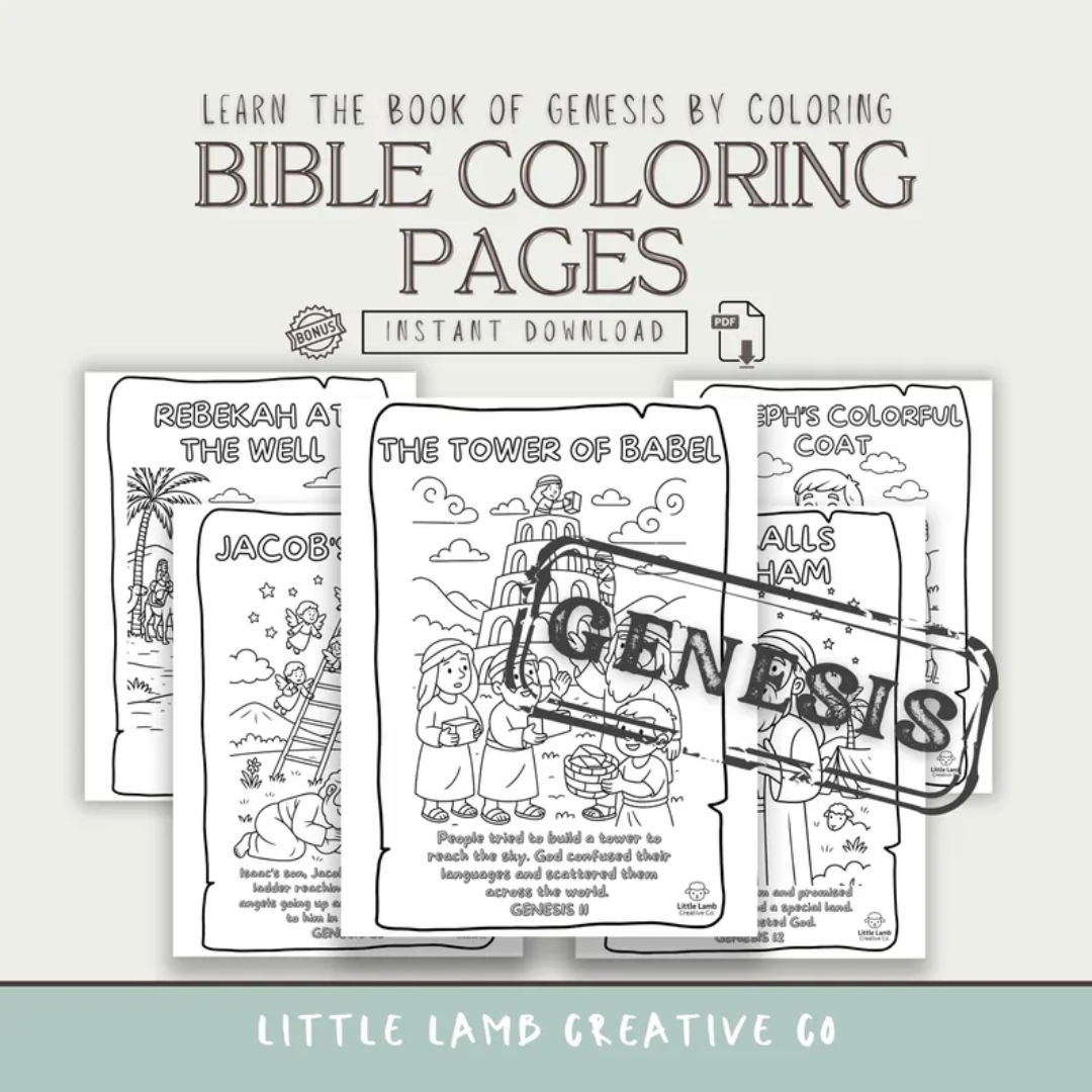 Genesis Bible Story Coloring Book: Christian Printable for Kids & Adults (PDF Downloadable Pages)