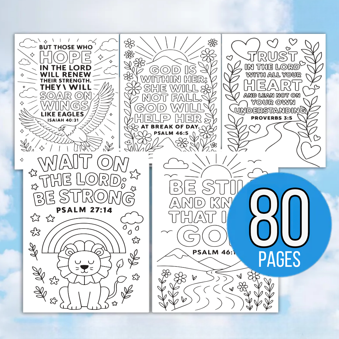 Kids Bible Verse Coloring Pages, 80+ Pages, Affirmations, Sunday School, Christian Coloring Pages