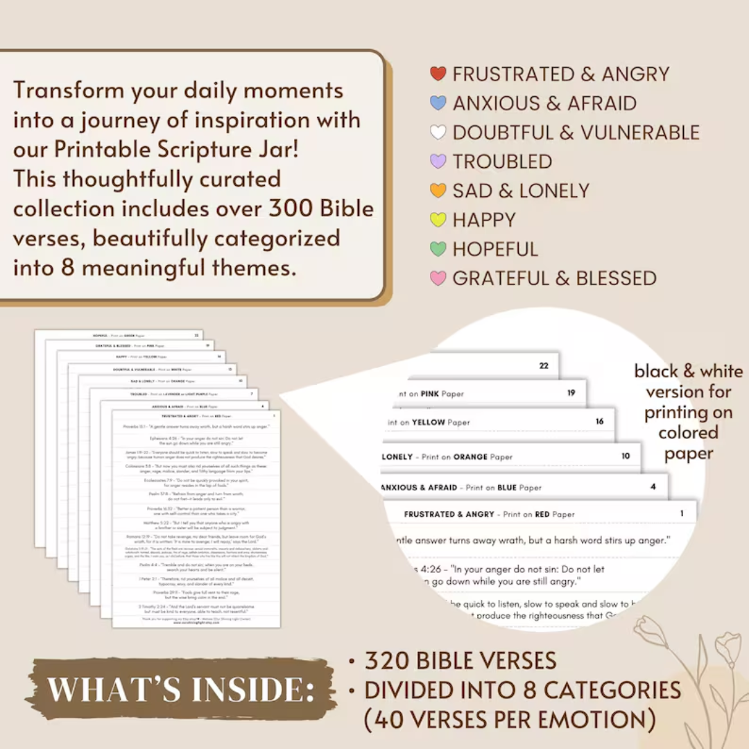 DIY Bible Verse Jar Printable, Color Coded Scripture Jar Printable Read Me When Jar Kit, Folded Colorful Bible Verse Jar for Teen Girl Women