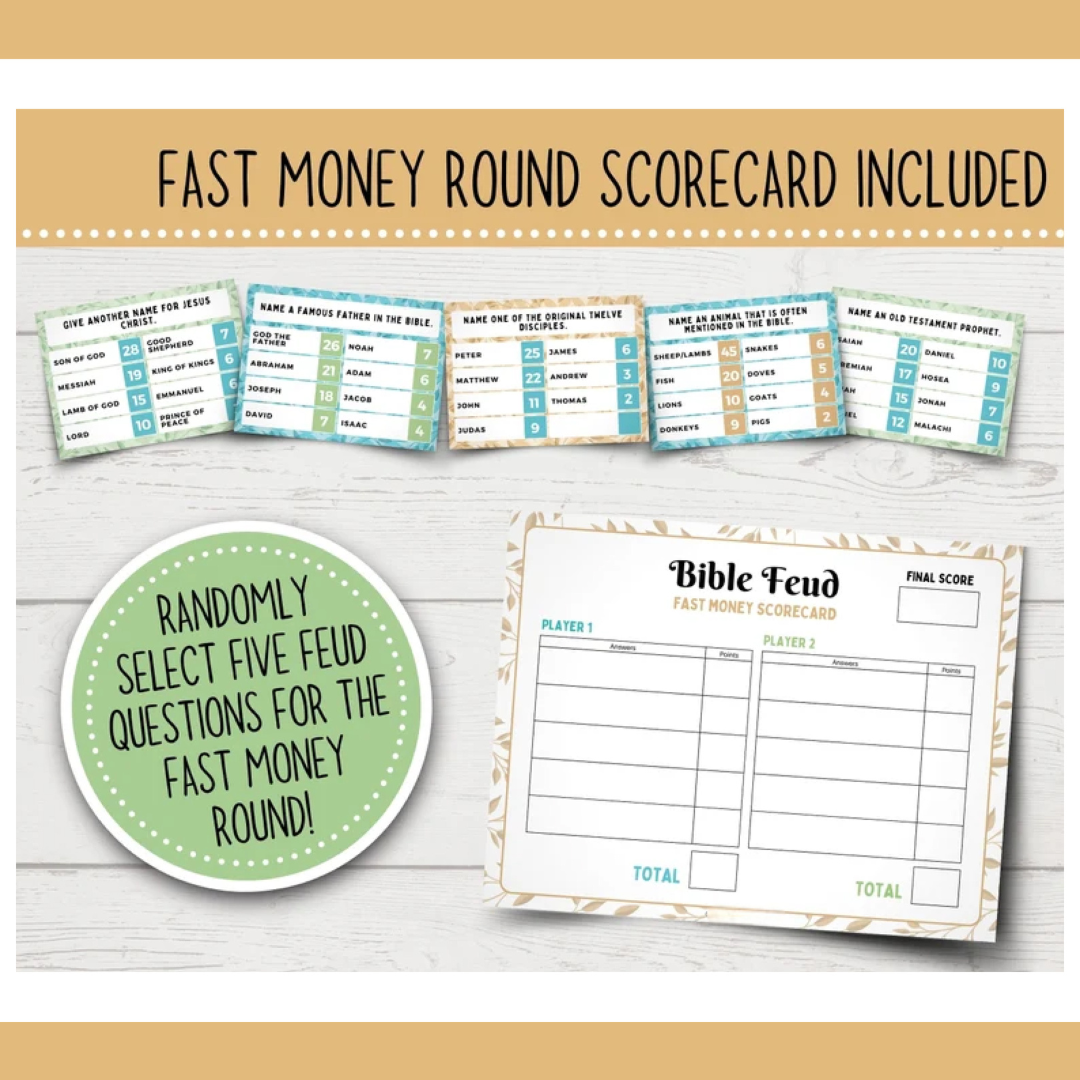 Christian Bible Feud Game | Bible Family Feud-Style Game Show | Church Family Feud | Bible Family Feud Questions | Printable Bible Games
