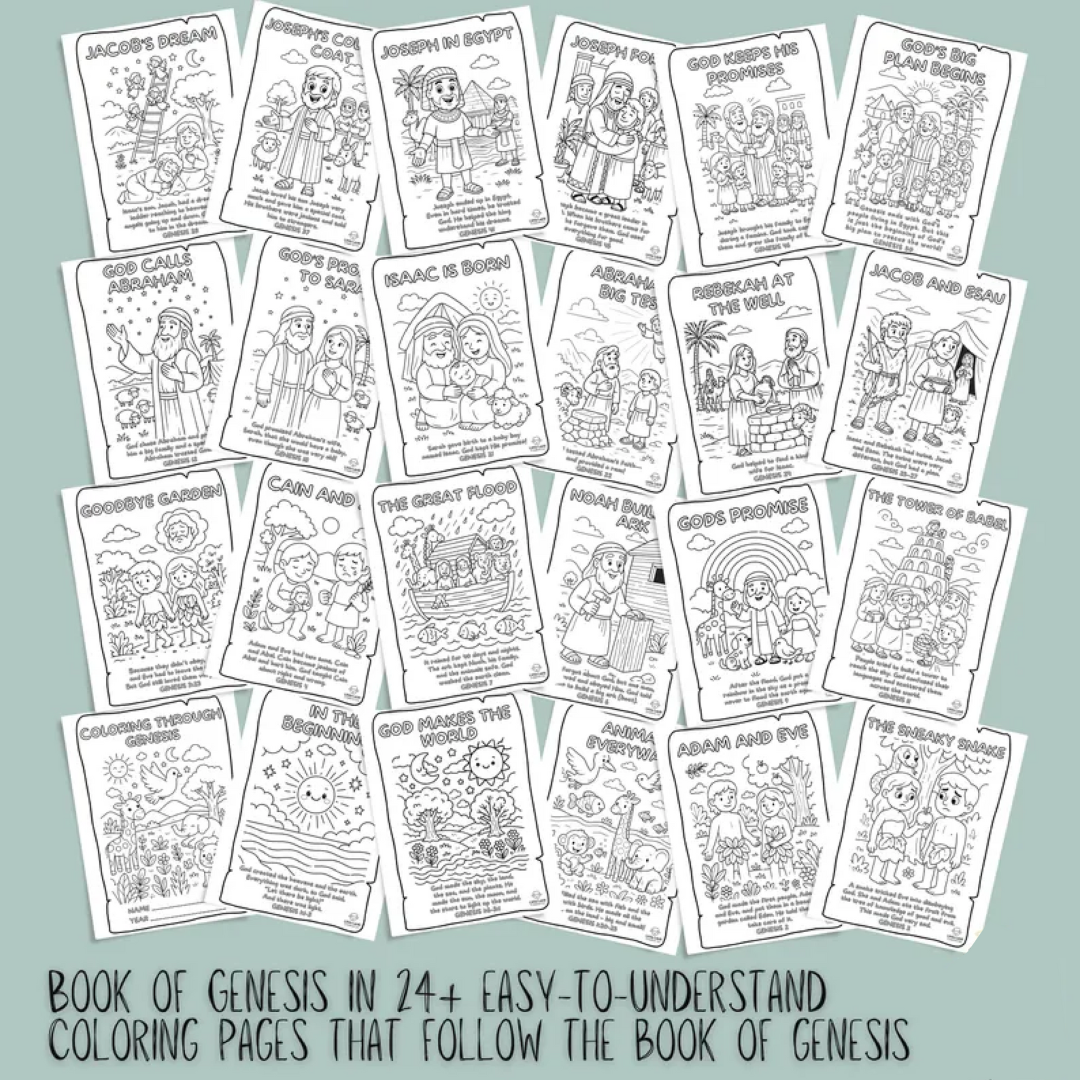 Genesis Bible Story Coloring Book: Christian Printable for Kids & Adults (PDF Downloadable Pages)