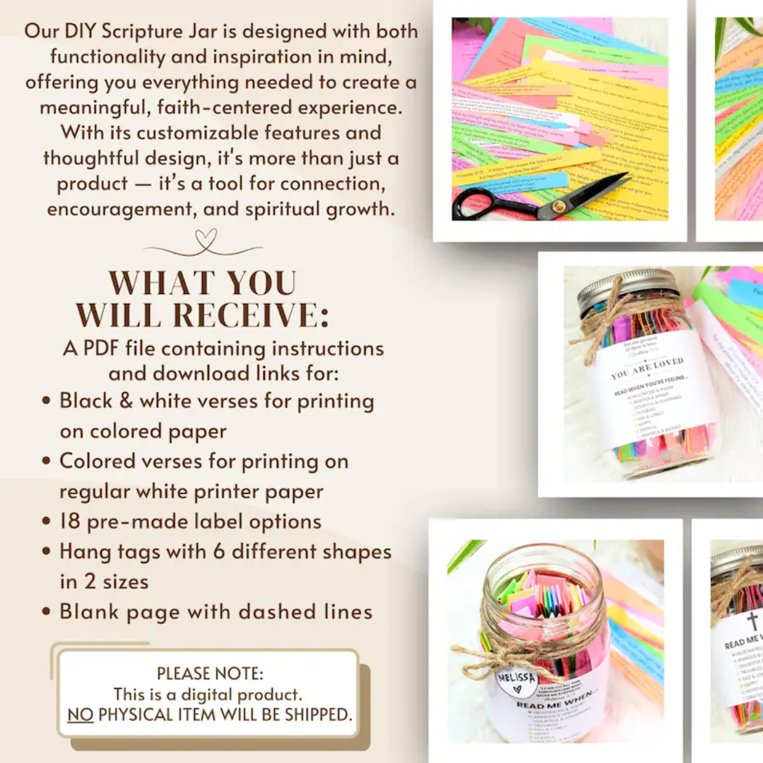 DIY Bible Verse Jar Printable, Color Coded Scripture Jar Printable Read Me When Jar Kit, Folded Colorful Bible Verse Jar for Teen Girl Women