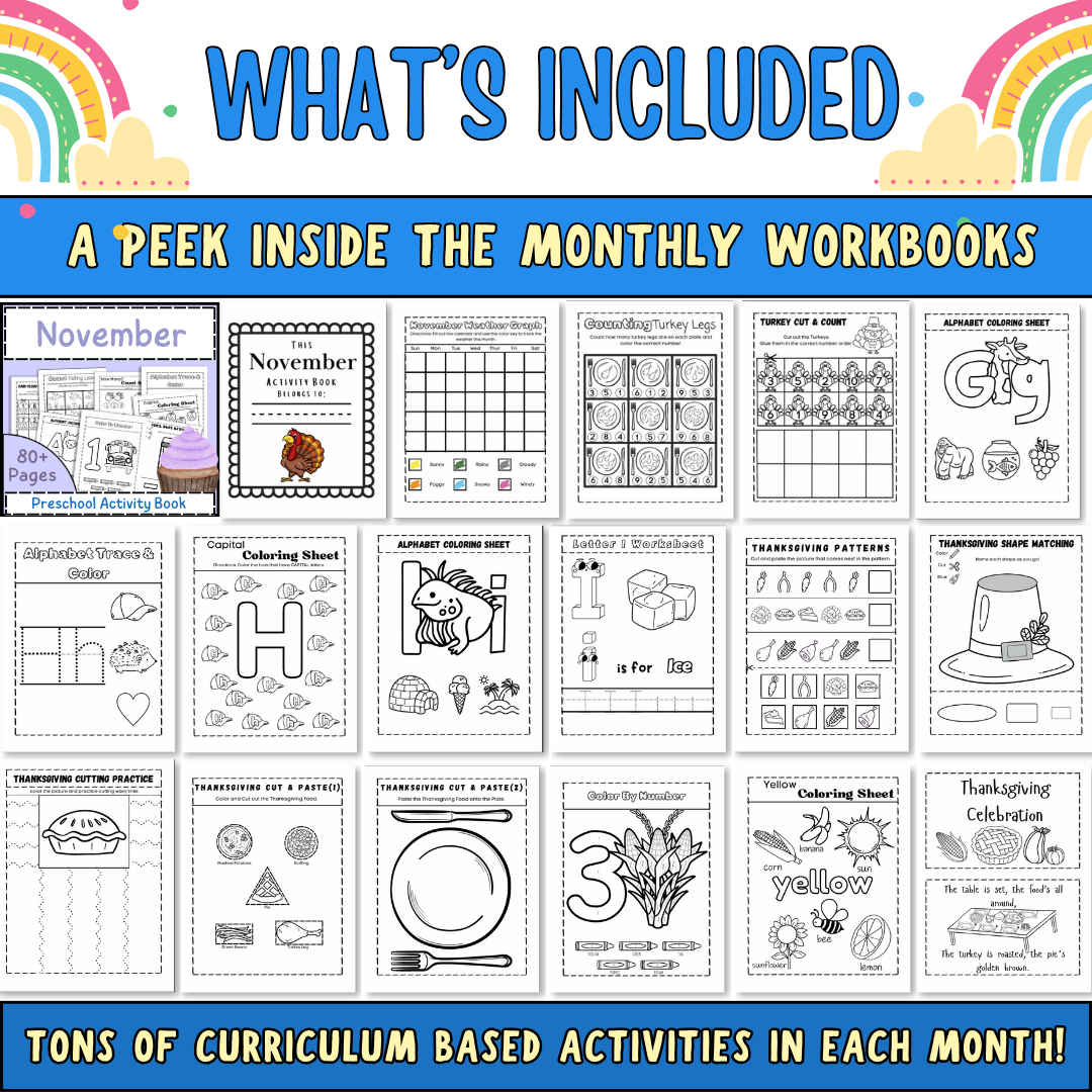 Biblical Preschool Curriculum, 2-5 year olds, 36 weeks of Worksheets & Activities, Math, Coloring, Alphabet, Bible Lessons