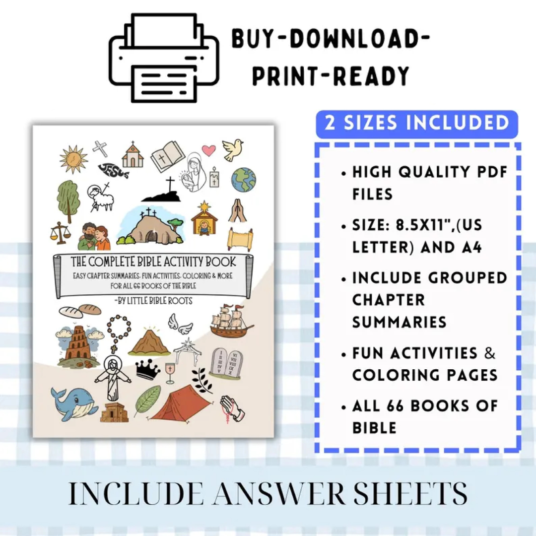 Complete Bible Activity Book for Kids, Bible Study, Bible Workbook Coloring, Tracing, Activity, Old Testament, New Testament, PRINTABLE