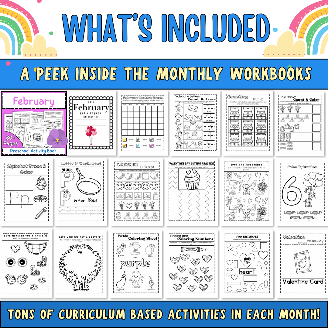 Biblical Preschool Curriculum, 2-5 year olds, 36 weeks of Worksheets & Activities, Math, Coloring, Alphabet, Bible Lessons