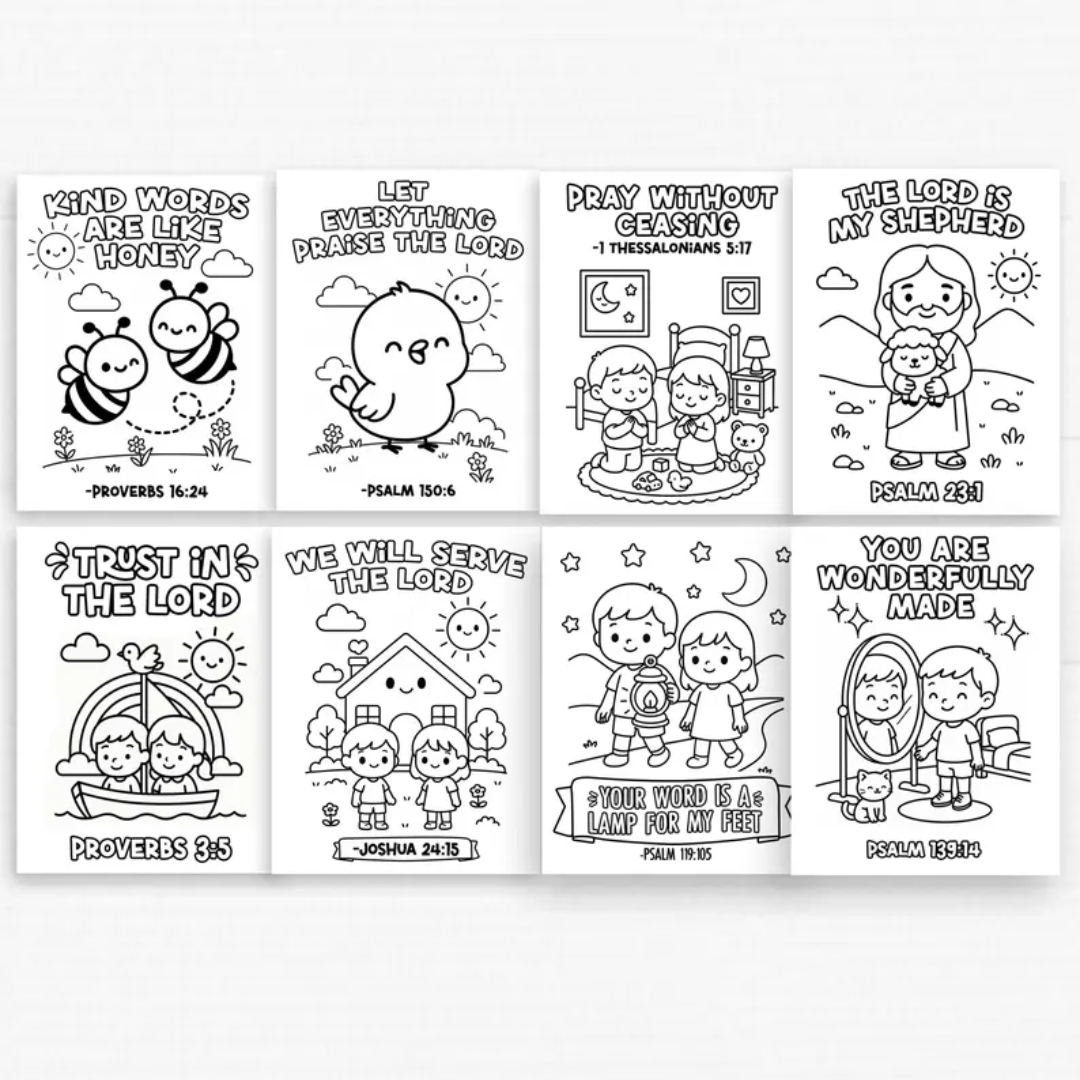 20 Bible Verse Coloring Pages for Kids – Christian Printable Scripture Activity Set - Instant Download for Kids Church, VBS, Sunday School