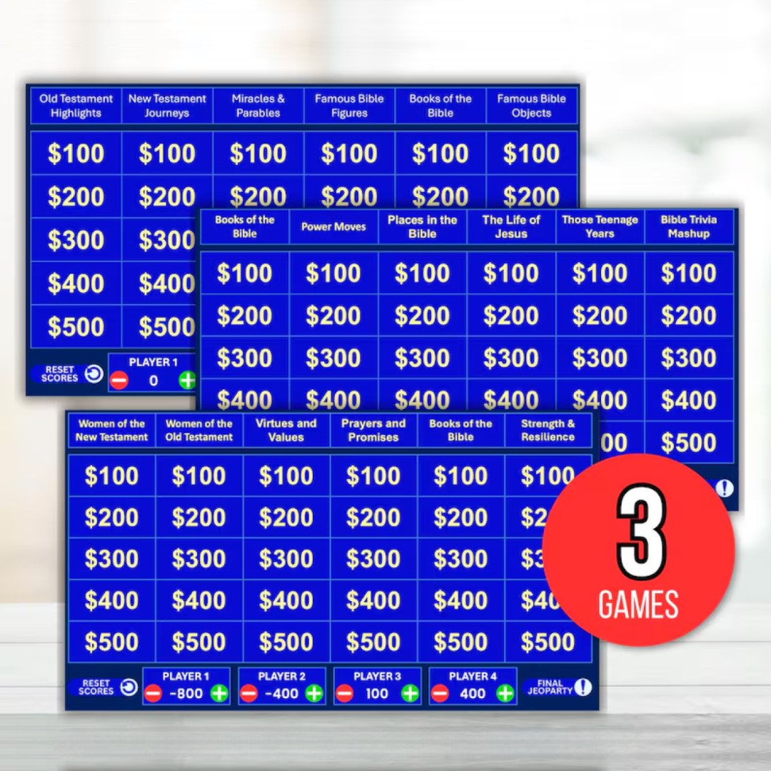 Bible Jeoparty, Bible Jeoparty Game, Bible Jeoparty Template, Bible Study Trivia, Bible Trivia Questions, Christian Church Game Bundle