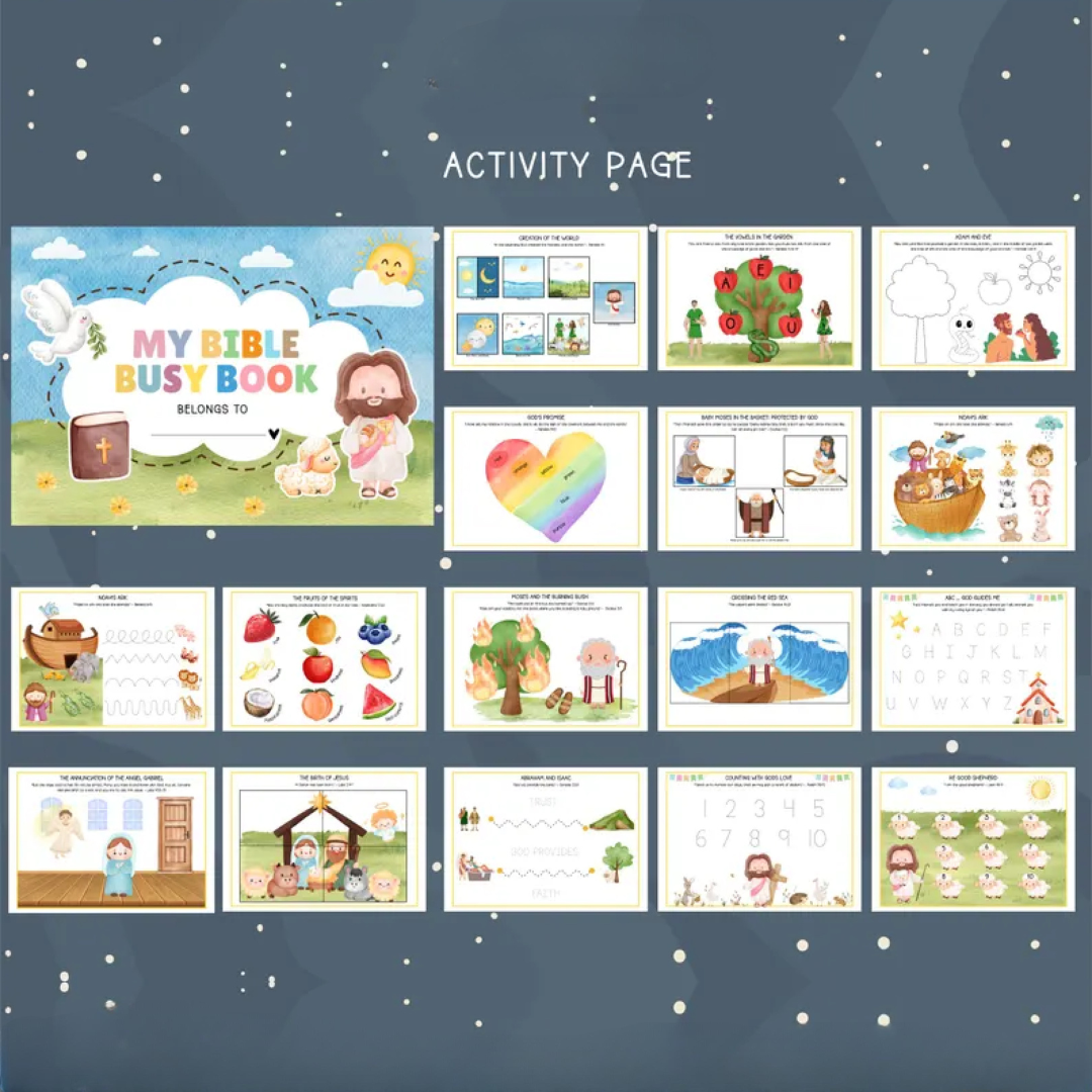 My Bible Busy Book, Printable Bible Activity Book, Binder Activity, Preschool Activity, Homeschool, Sunday School, quiet busy book