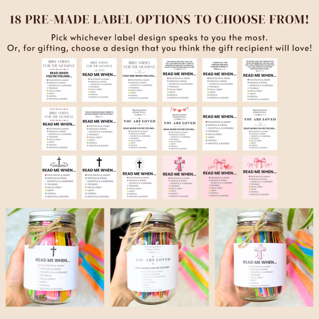 DIY Bible Verse Jar Printable, Color Coded Scripture Jar Printable Read Me When Jar Kit, Folded Colorful Bible Verse Jar for Teen Girl Women