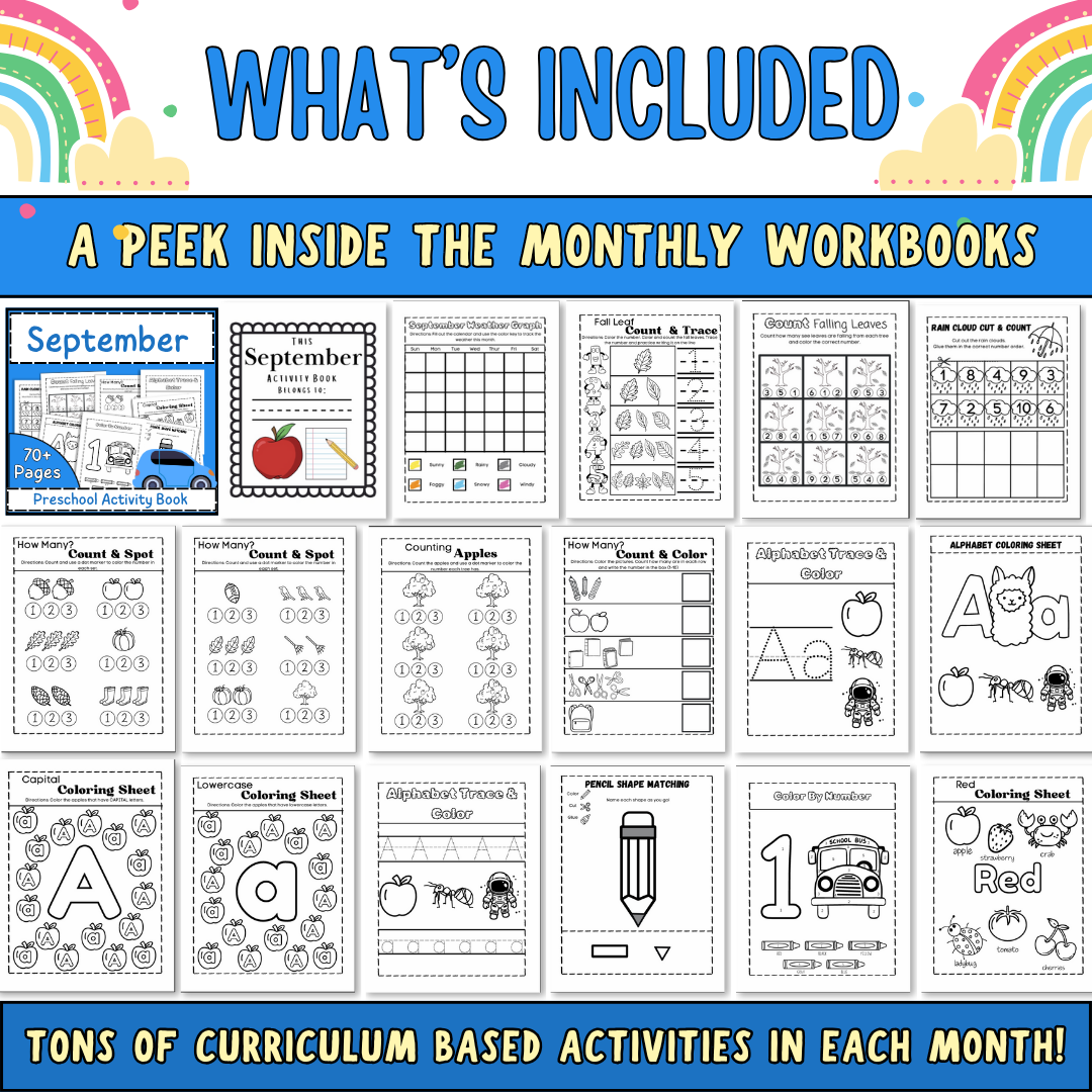 Biblical Preschool Curriculum, 2-5 year olds, 36 weeks of Worksheets & Activities, Math, Coloring, Alphabet, Bible Lessons