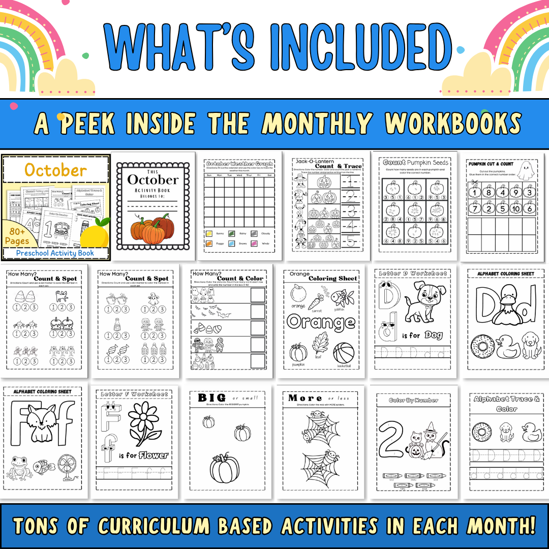 Biblical Preschool Curriculum, 2-5 year olds, 36 weeks of Worksheets & Activities, Math, Coloring, Alphabet, Bible Lessons