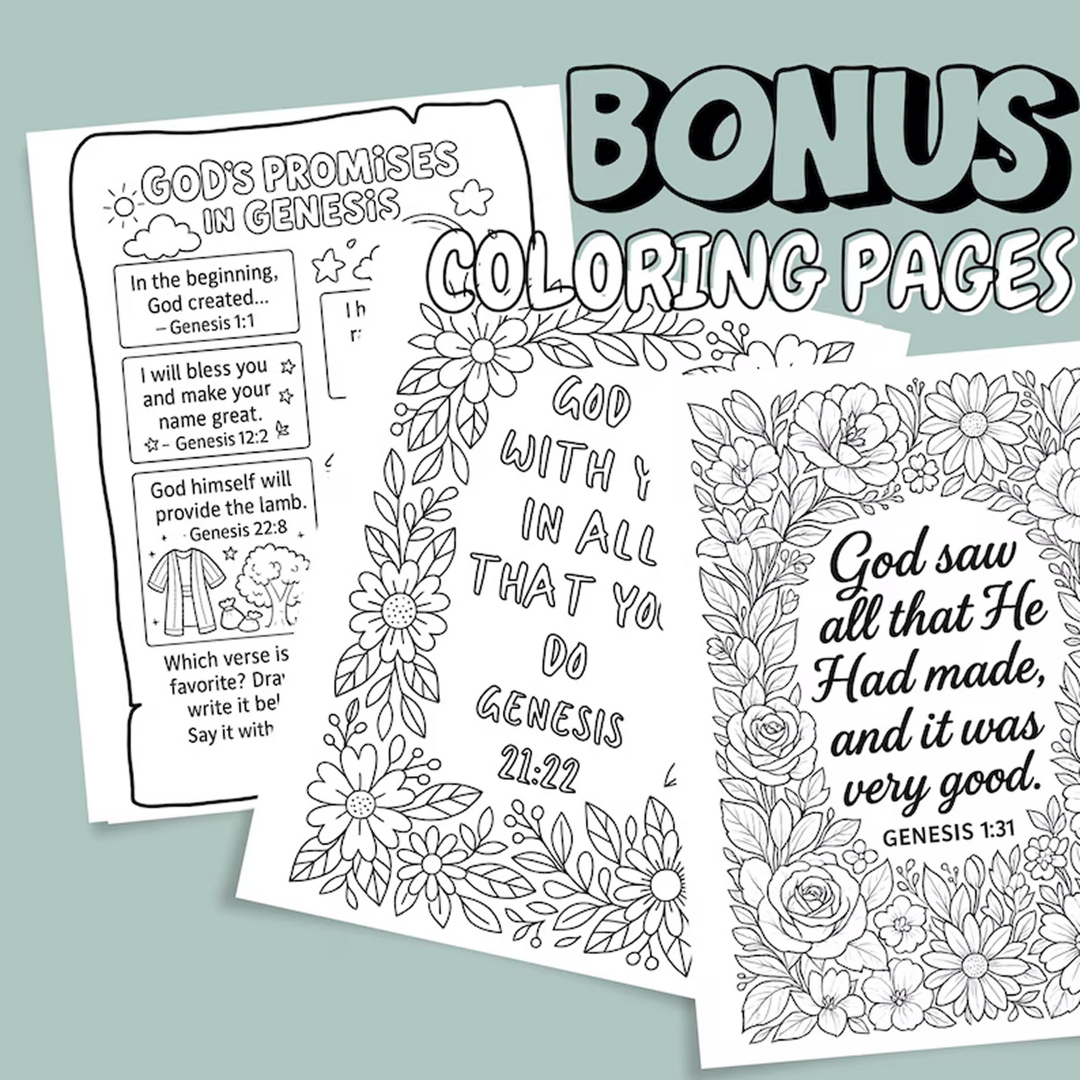 Genesis Bible Story Coloring Book: Christian Printable for Kids & Adults (PDF Downloadable Pages)