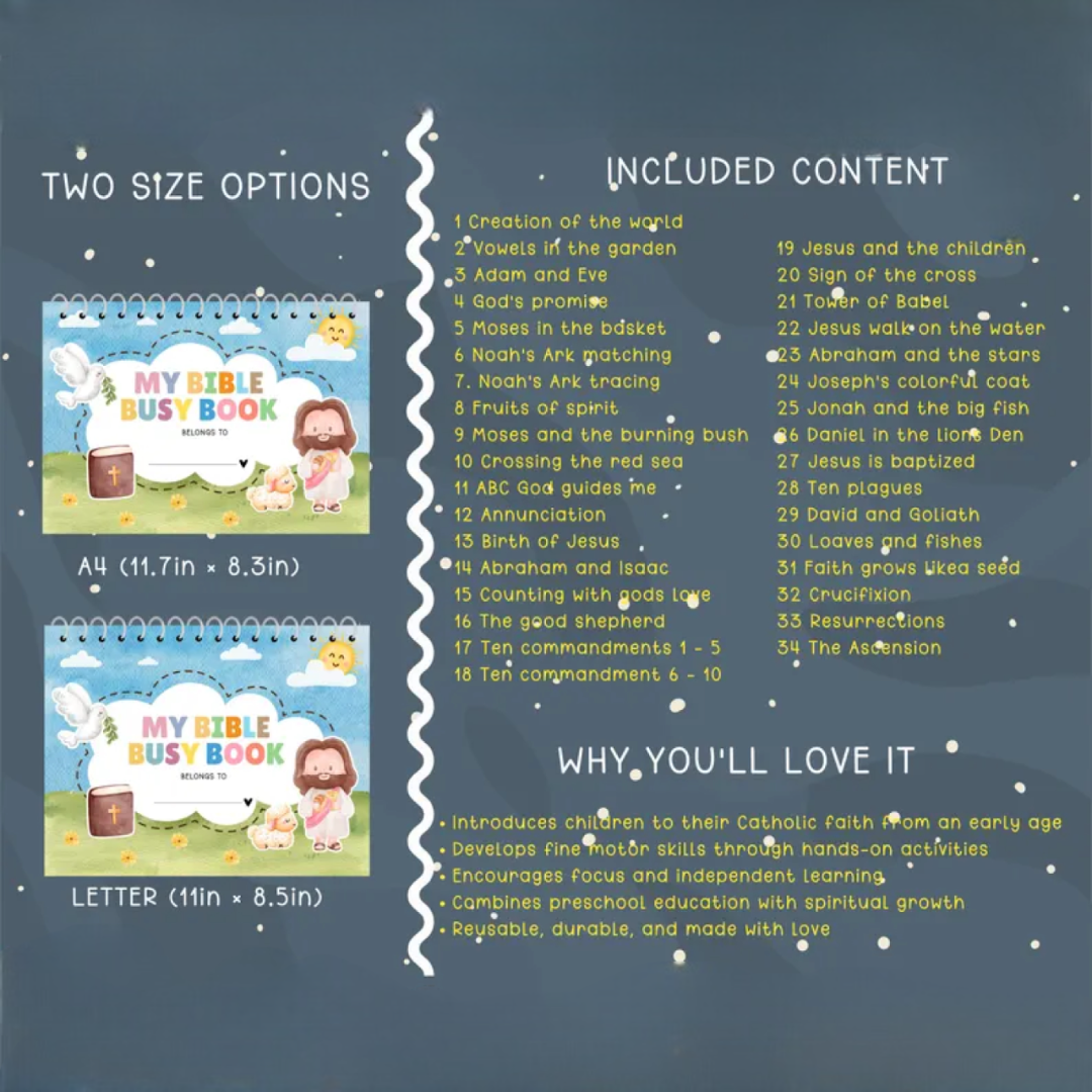 My Bible Busy Book, Printable Bible Activity Book, Binder Activity, Preschool Activity, Homeschool, Sunday School, quiet busy book