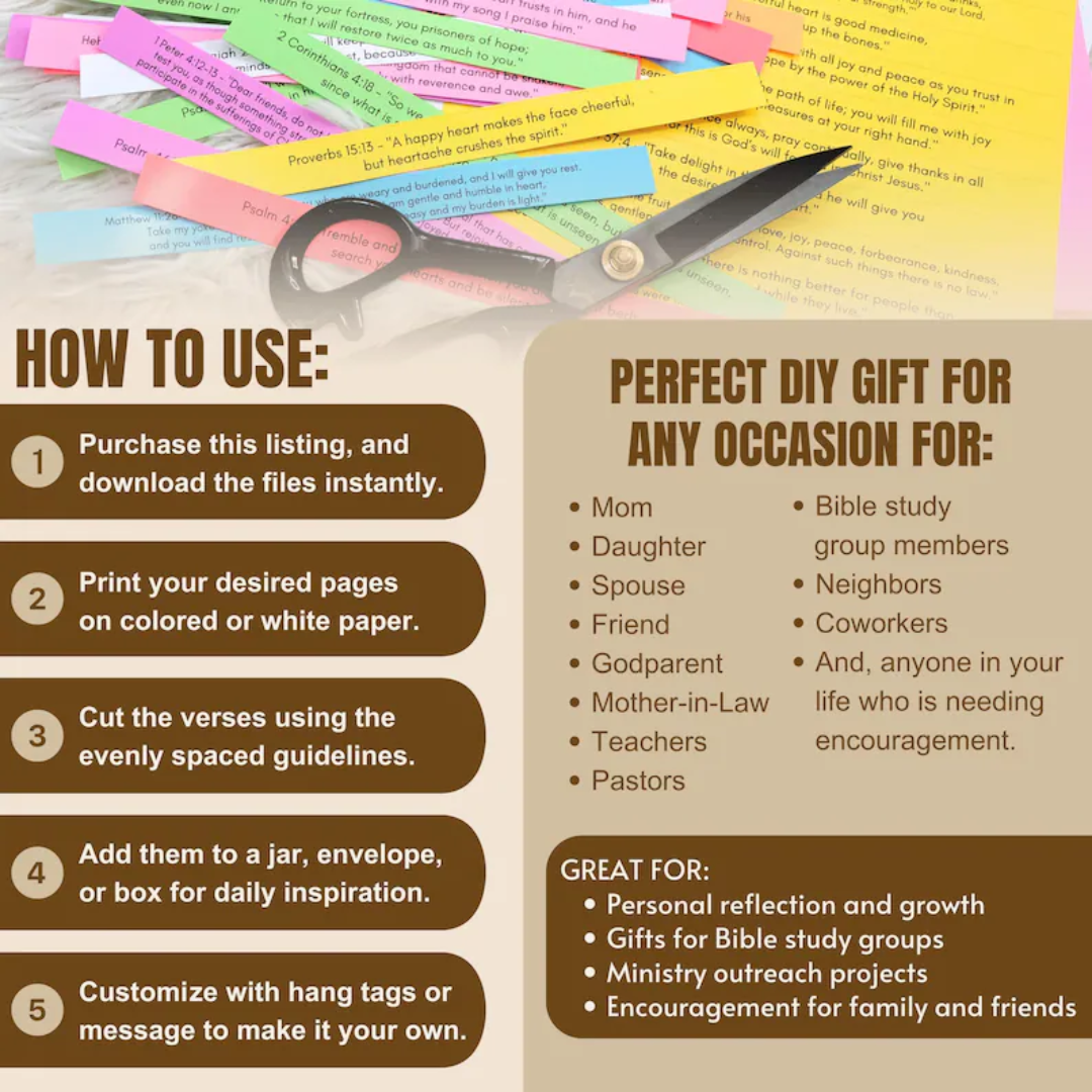 DIY Bible Verse Jar Printable, Color Coded Scripture Jar Printable Read Me When Jar Kit, Folded Colorful Bible Verse Jar for Teen Girl Women